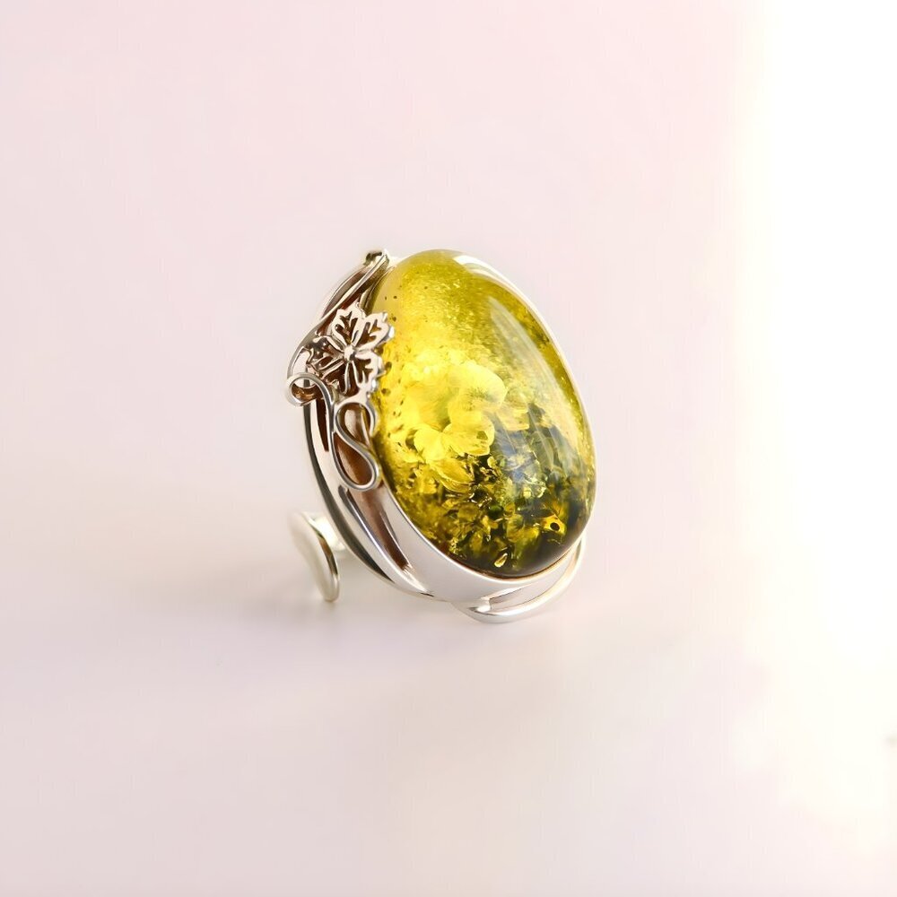 Baltic Green Amber Ring in Sterling Silver - Handmade - Picture 4 of 8